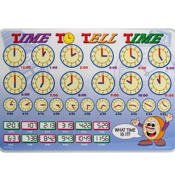 Learning Placemat Time To Tell Time Yellow Zebra