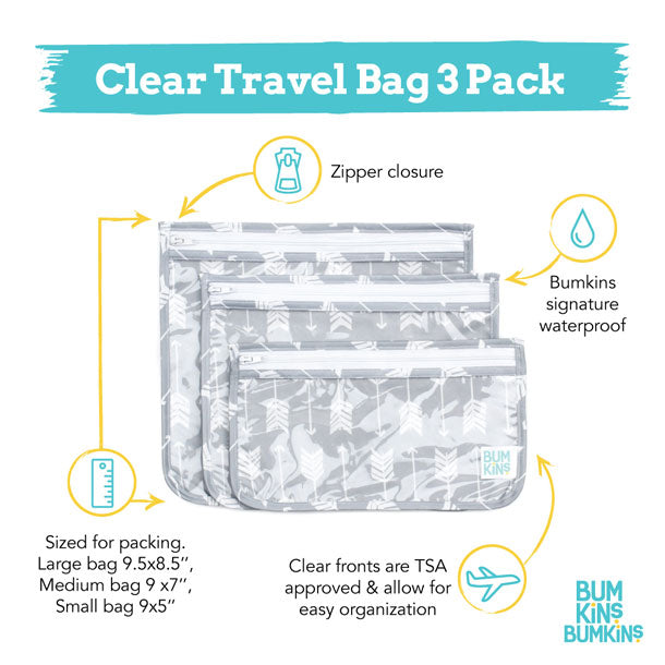 Bumkins Clear Travel Bags 3 Pack Lace Yellow Zebra