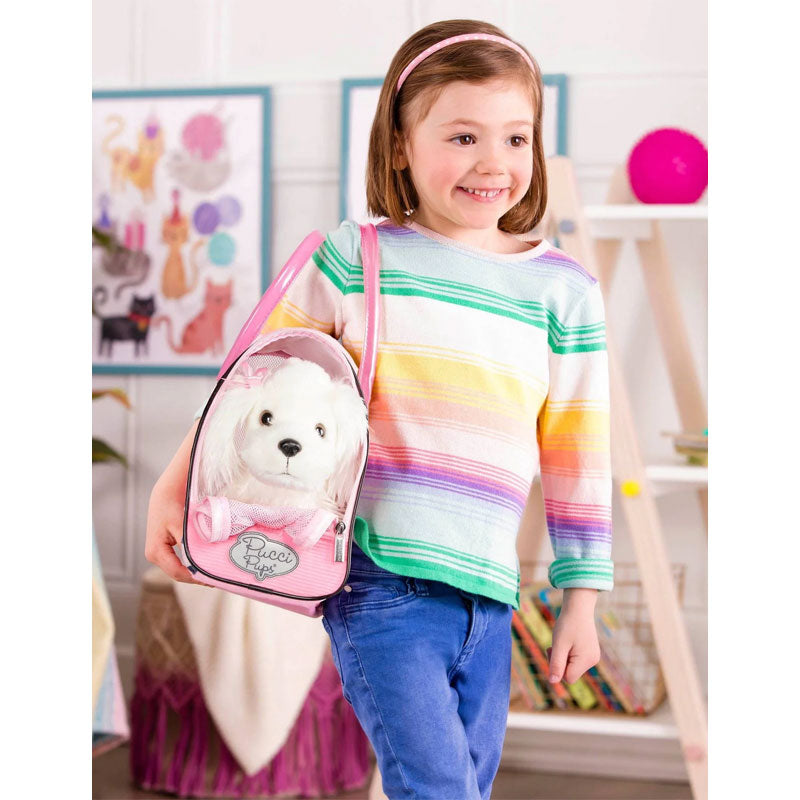 Pucci Pups - Pink Polka Dot Print Bag & Maltese Pup
