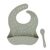 All 4 Ella - Silicone Catch Bib & Spoon Set - Olive