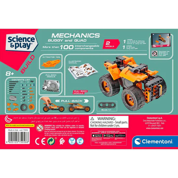 Clementoni Mechanics Buggy & Quad - Gioco Scientifico 8 Anni, Costruzioni Auto Da Corsa (Lingua Spagnola)