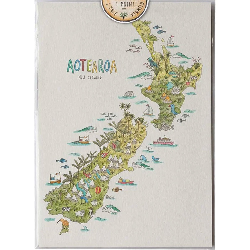 Art Print A3 - NZ Nature Map