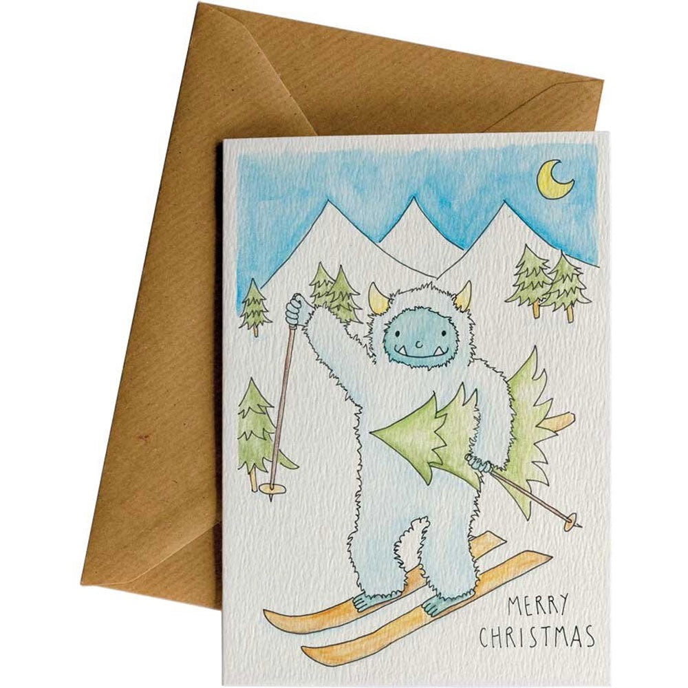 Merry Christmas Skiing Yetti Card