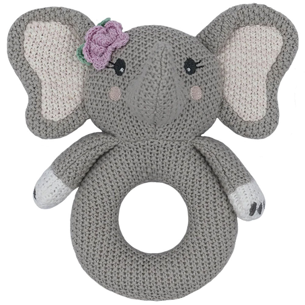 Knitted Ring Rattle - Ella Elephant