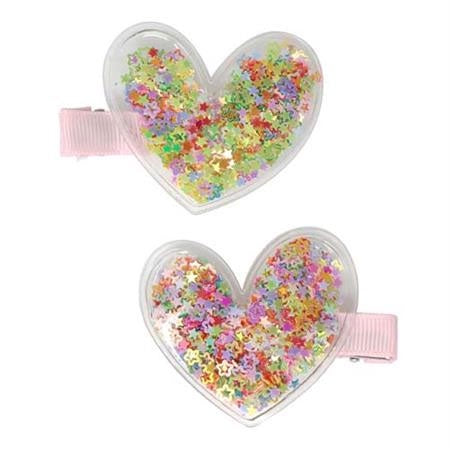 Pink Poppy - Glitter Shaker Heart Hair Clips